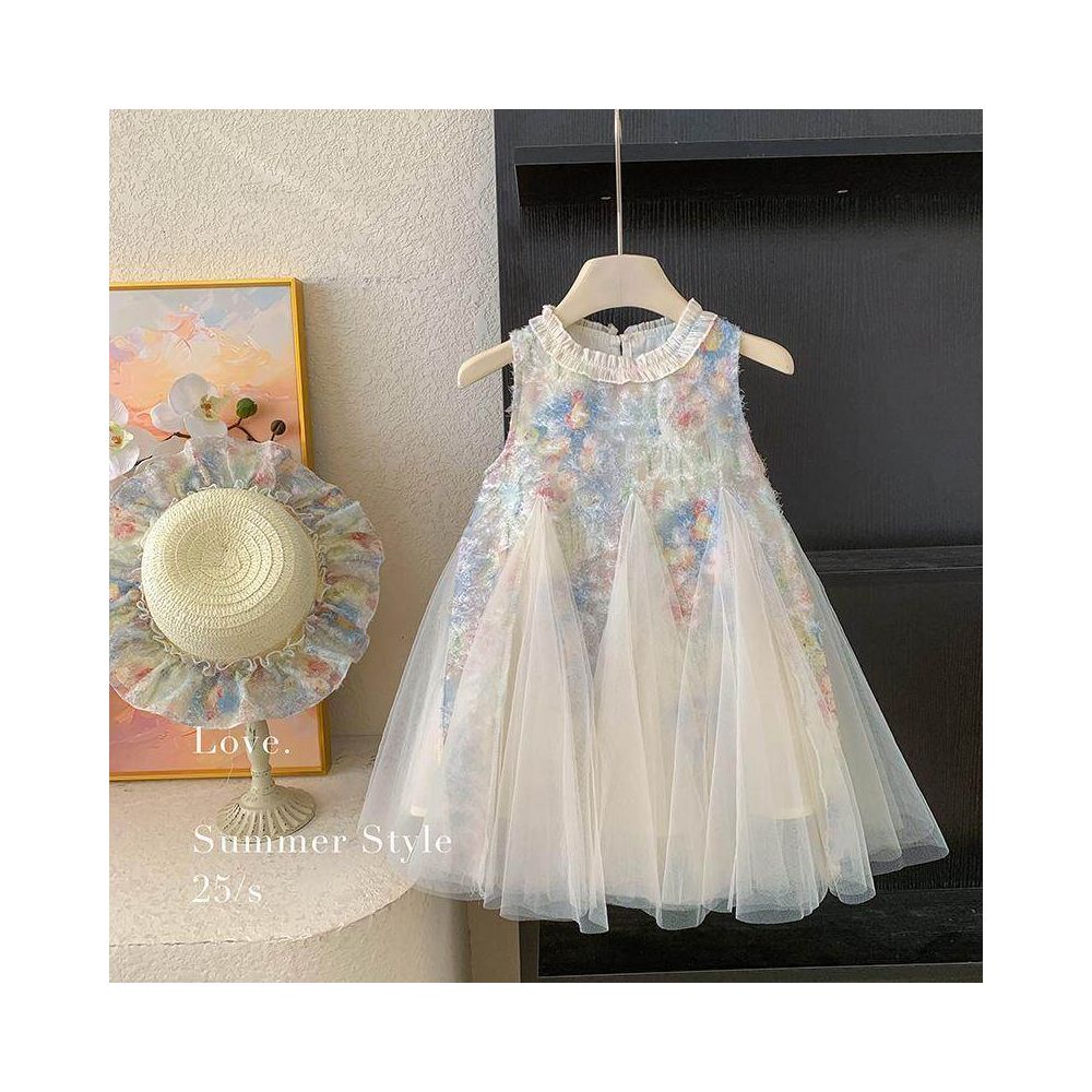 Girls summer dress high end color sequin sleeveless princess dress western style patchwork mesh dress vest skirt