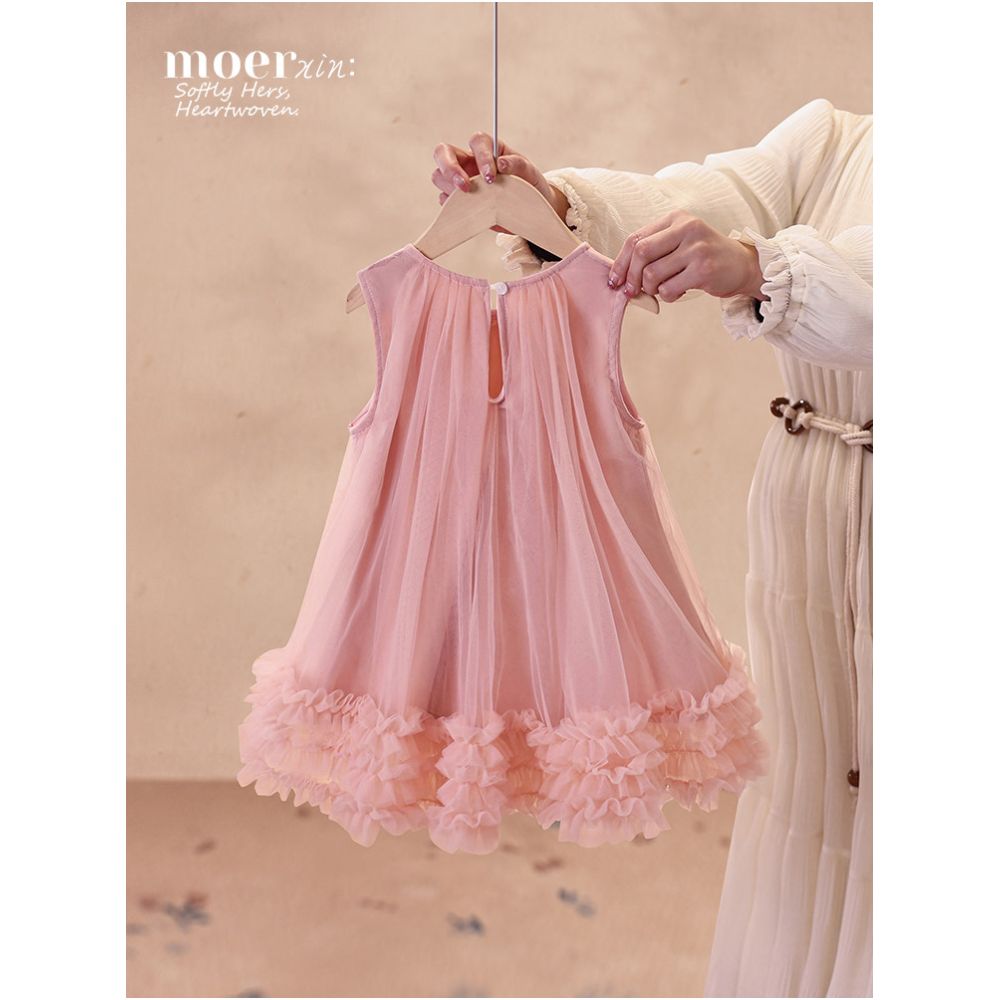 Girls dress summer dress 2025 summer new children s pink birthday dress bow mesh princess dress image 1