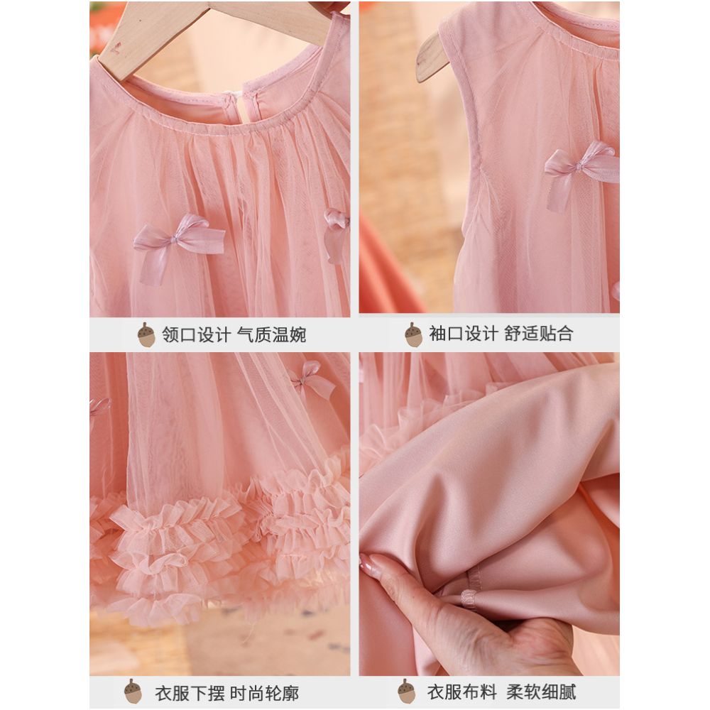 Girls dress summer dress 2025 summer new children s pink birthday dress bow mesh princess dress image 3