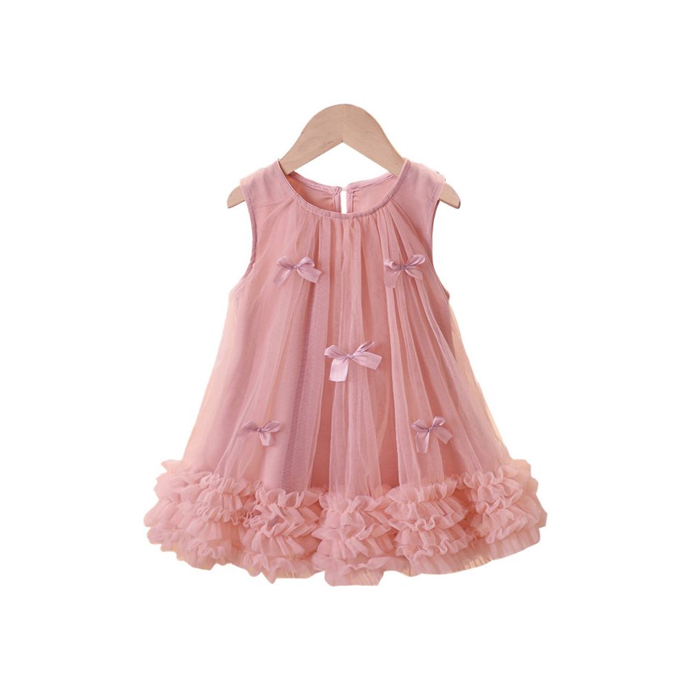 Girls dress summer dress 2025 summer new children s pink birthday dress bow mesh princess dress image 4