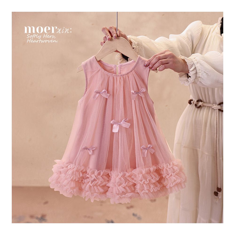 summer new children s pink birthday dress bow mesh princess dress