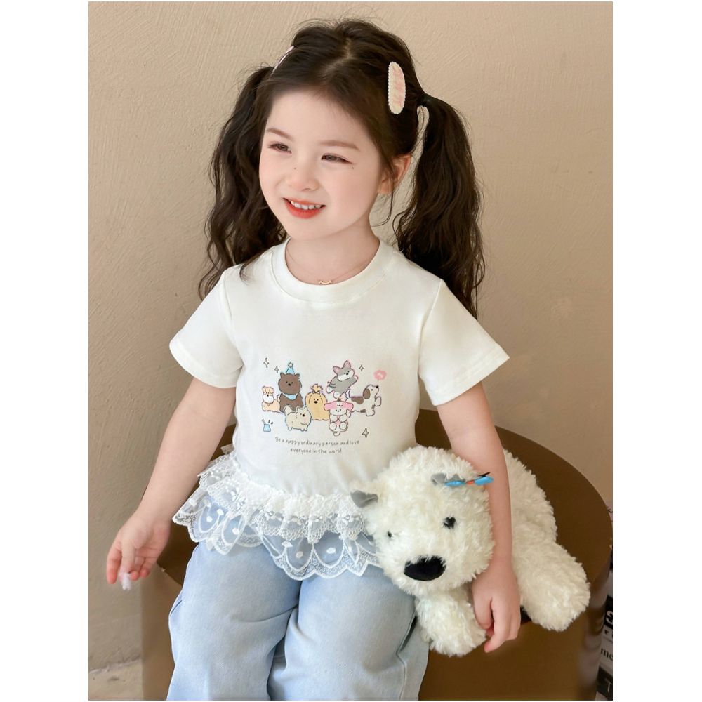 Summer girls short sleeved T shirt 2025 new children s half sleeved T shirt pure cotton summer baby girl jeans set image 2