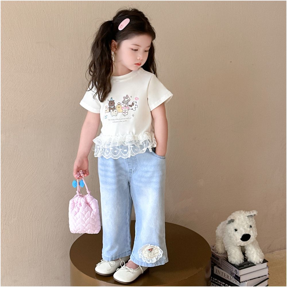 new children s half sleeved T shirt pure cotton summer baby girl jeans set