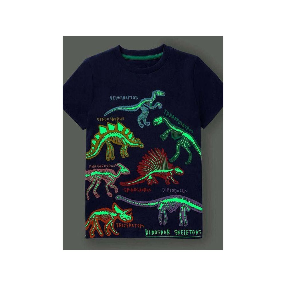 Pure cotton children s luminous T shirt short sleeved top 2025 Korean version summer cartoon dinosaur half sleeved T shirt for boys and boys image 0