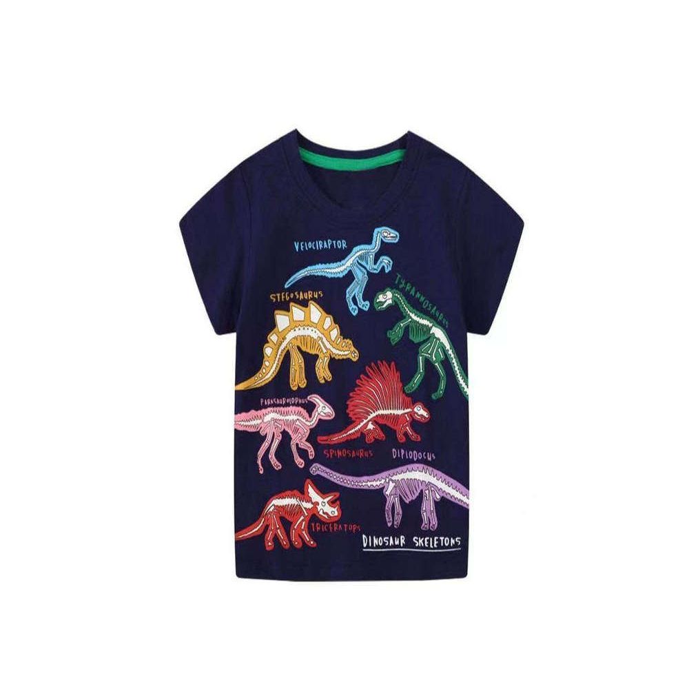 Pure cotton children s luminous T shirt short sleeved top 2025 Korean version summer cartoon dinosaur half sleeved T shirt for boys and boys image 4