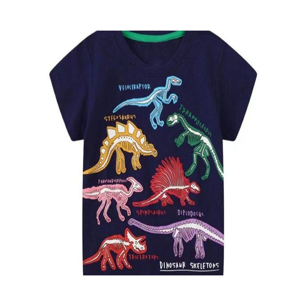 Pure cotton children s luminous T shirt short sleeved top 2025 Korean version summer cartoon dinosaur half sleeved T shirt for boys and boys