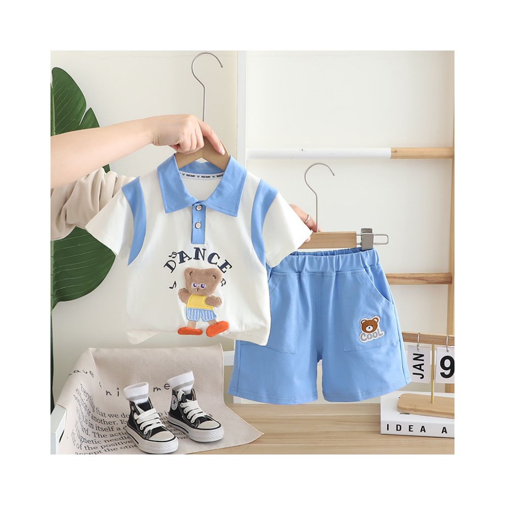Baby clothes summer cartoon casual short sleeved shorts pure cotton set split piece one year old boy baby outdoor summer clothes image 0