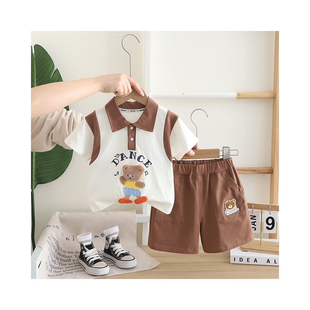 Baby clothes summer cartoon casual short sleeved shorts pure cotton set split piece one year old boy baby outdoor summer clothes