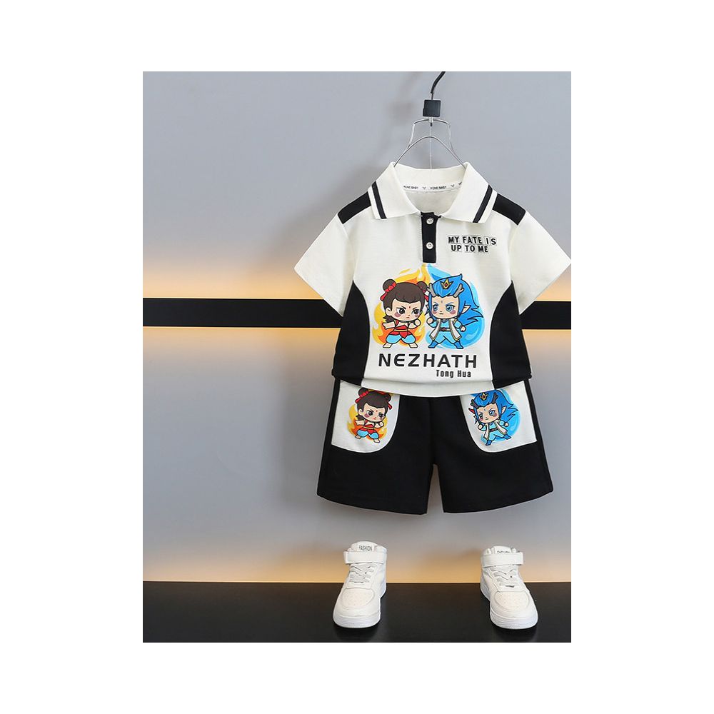 Nezha Children s Clothing Boys Summer Set 2025 New Summer Trendy Cool Handsome Short Sleeve Polo Shirt Ao Bing Clothes image 0
