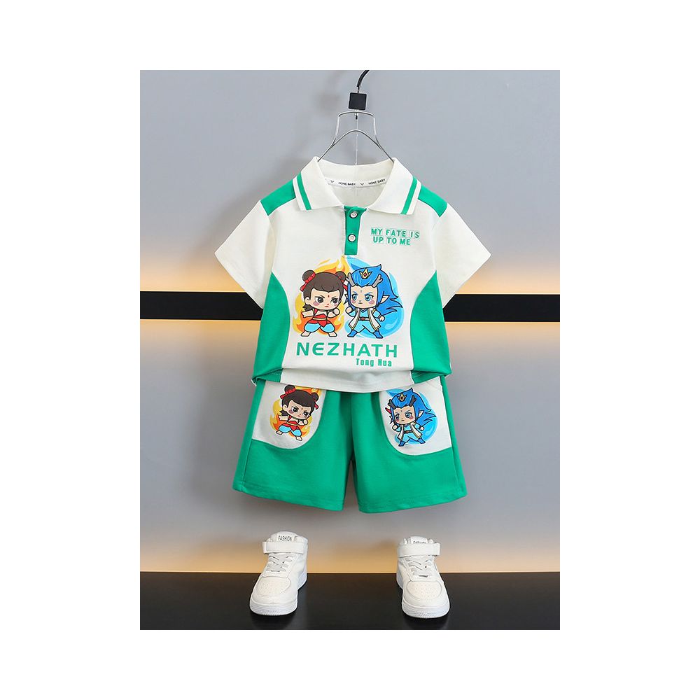 Nezha Children s Clothing Boys Summer Set 2025 New Summer Trendy Cool Handsome Short Sleeve Polo Shirt Ao Bing Clothes image 1
