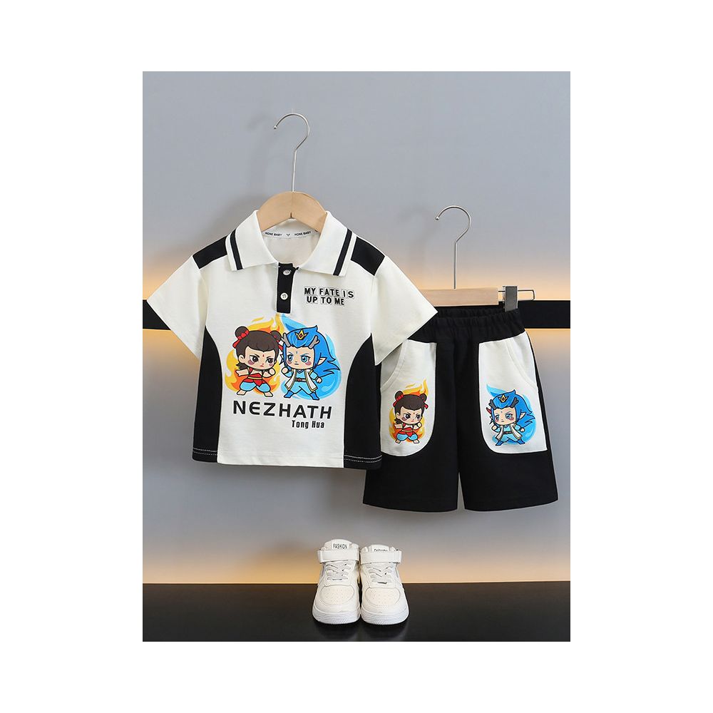 Nezha Children s Clothing Boys Summer Set 2025 New Summer Trendy Cool Handsome Short Sleeve Polo Shirt Ao Bing Clothes image 2