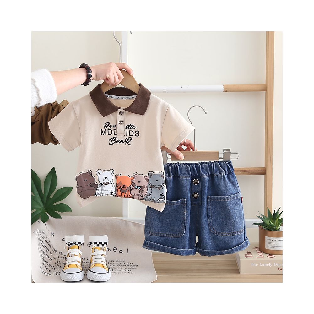 Male baby summer suit trend 2025 new style boys summer clothes stylish thin short sleeved polo shirt two piece set image 3