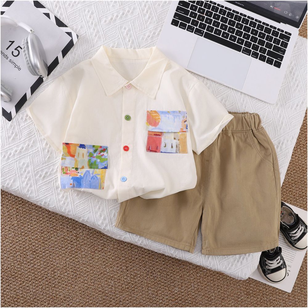 Boys Short sleeved Shirt Set 2025 New Style Children s Stylish Baby Casual Summer Dress Thin Shirt Two Piece Set Trendy image 1