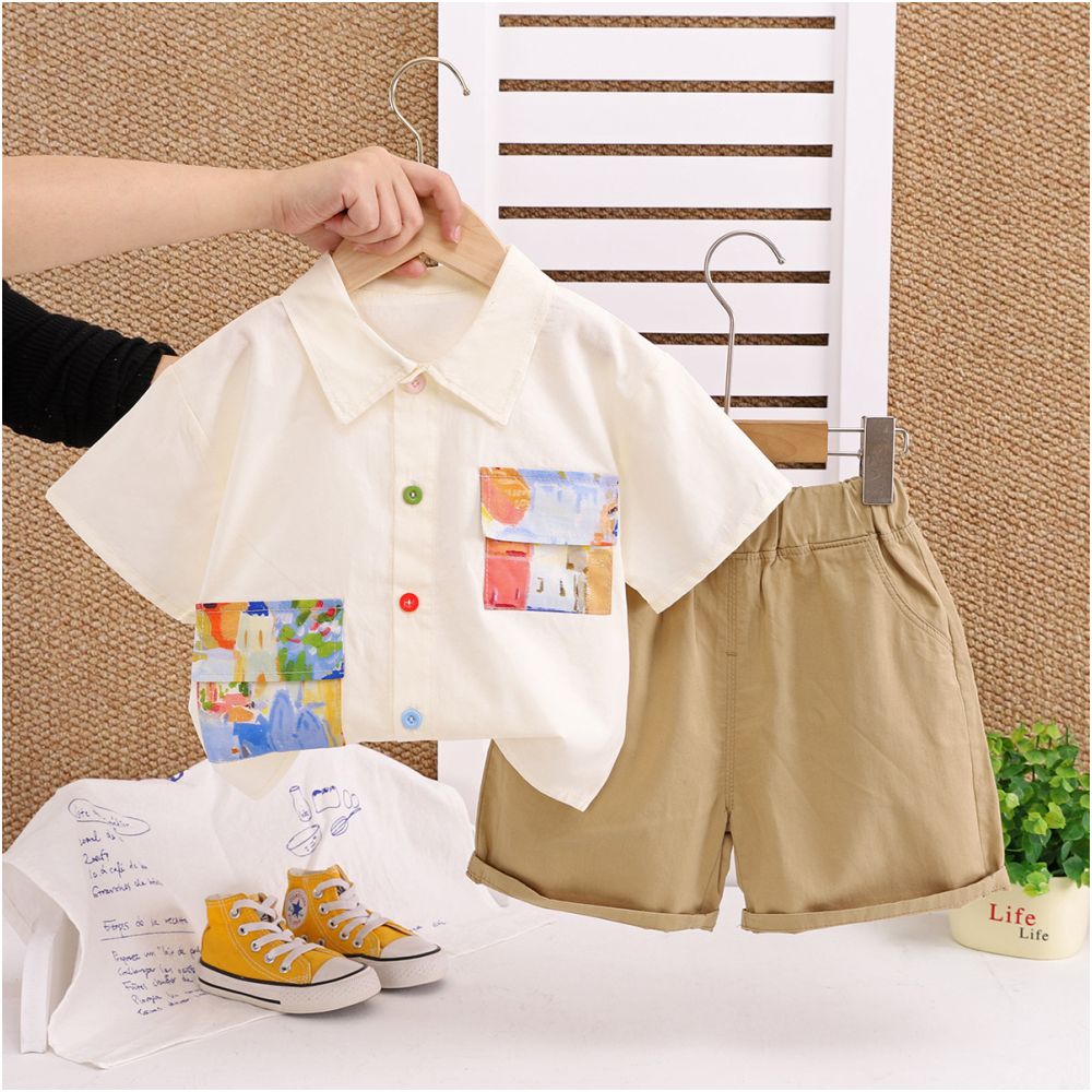 Boys Short sleeved Shirt Set 2025 New Style Children s Stylish Baby Casual Summer Dress Thin Shirt Two Piece Set Trendy image 3