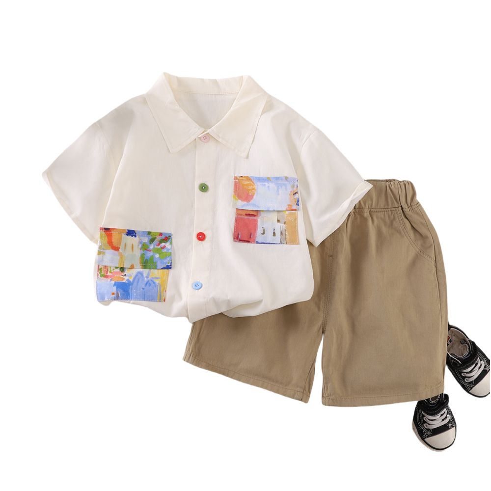 Boys Short sleeved Shirt Set 2025 New Style Children s Stylish Baby Casual Summer Dress Thin Shirt Two Piece Set Trendy image 4