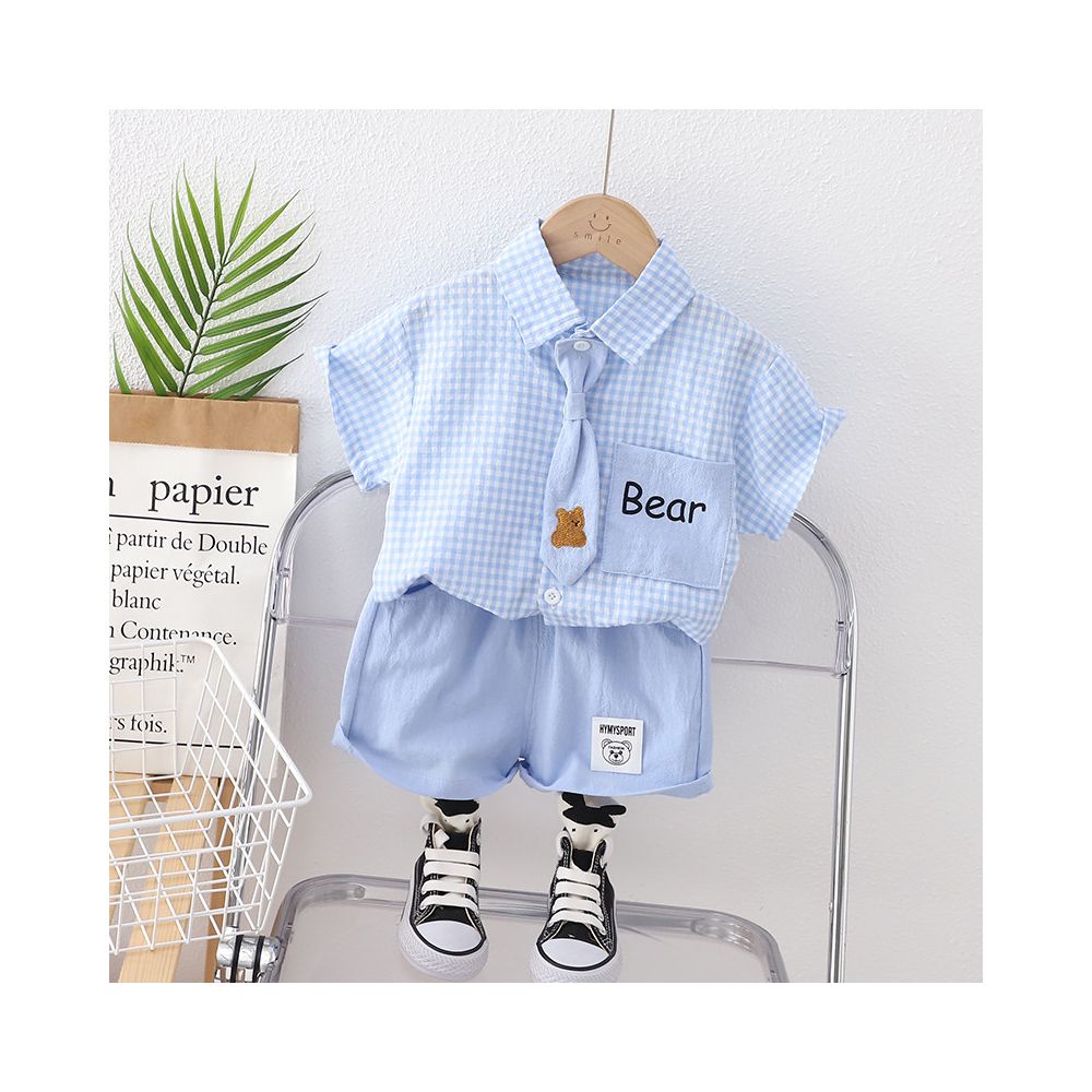 Children s set summer short sleeved shirt summer trendy boys clothing handsome college style children s clothing baby s one year old dress image 1