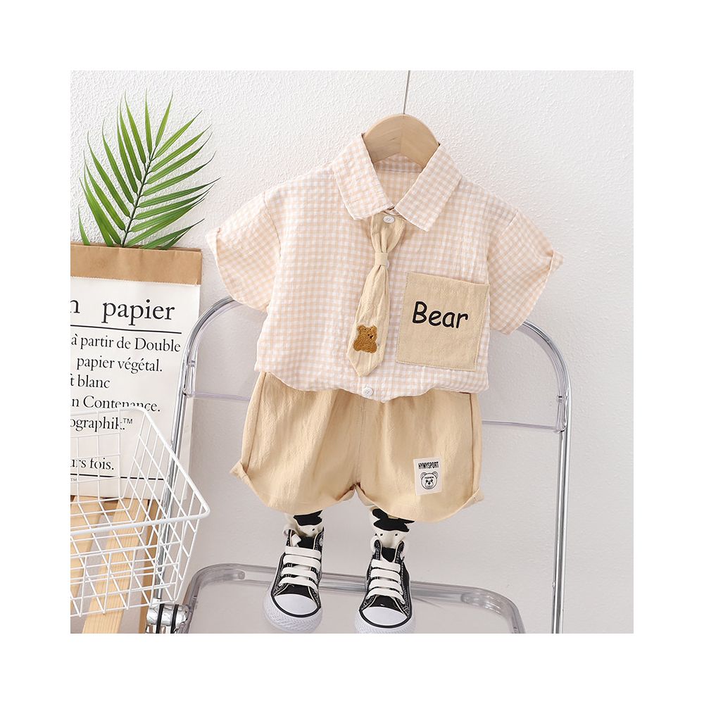 Children s set summer short sleeved shirt summer trendy boys clothing handsome college style children s clothing baby s one year old dress image 2