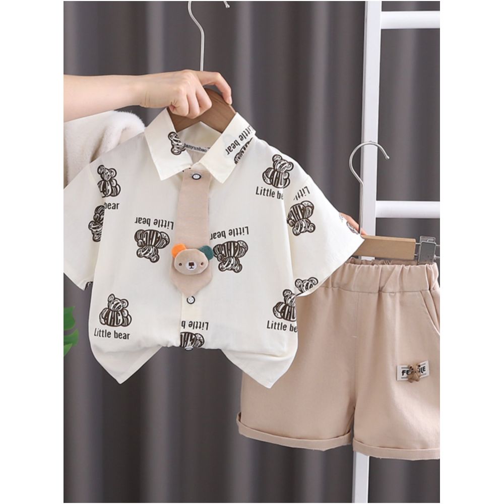 Boys explosive street hooligan handsome shirt set summer thin children s shirt short sleeved 2 Korean version trendy cool 1 year old boy s summer outfit image 0
