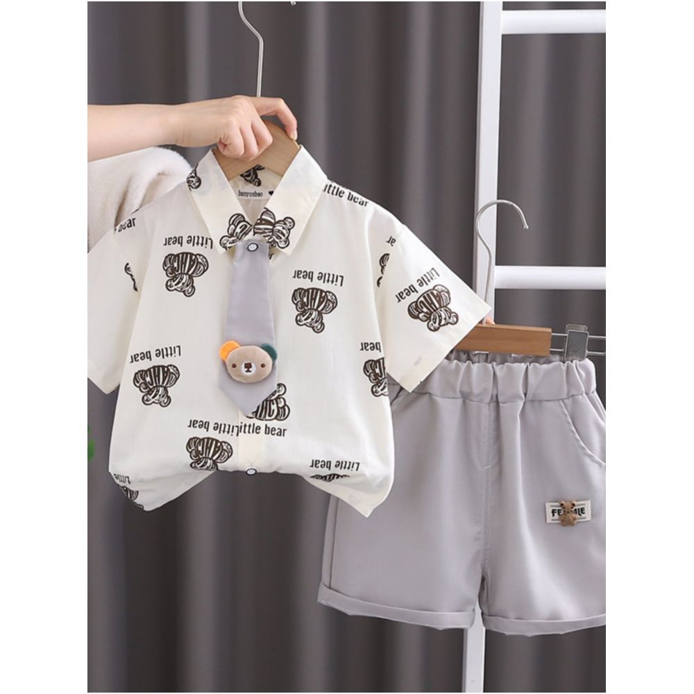 Boys explosive street hooligan handsome shirt set summer thin children s shirt short sleeved 2 Korean version trendy cool 1 year old boy s summer outfit image 1