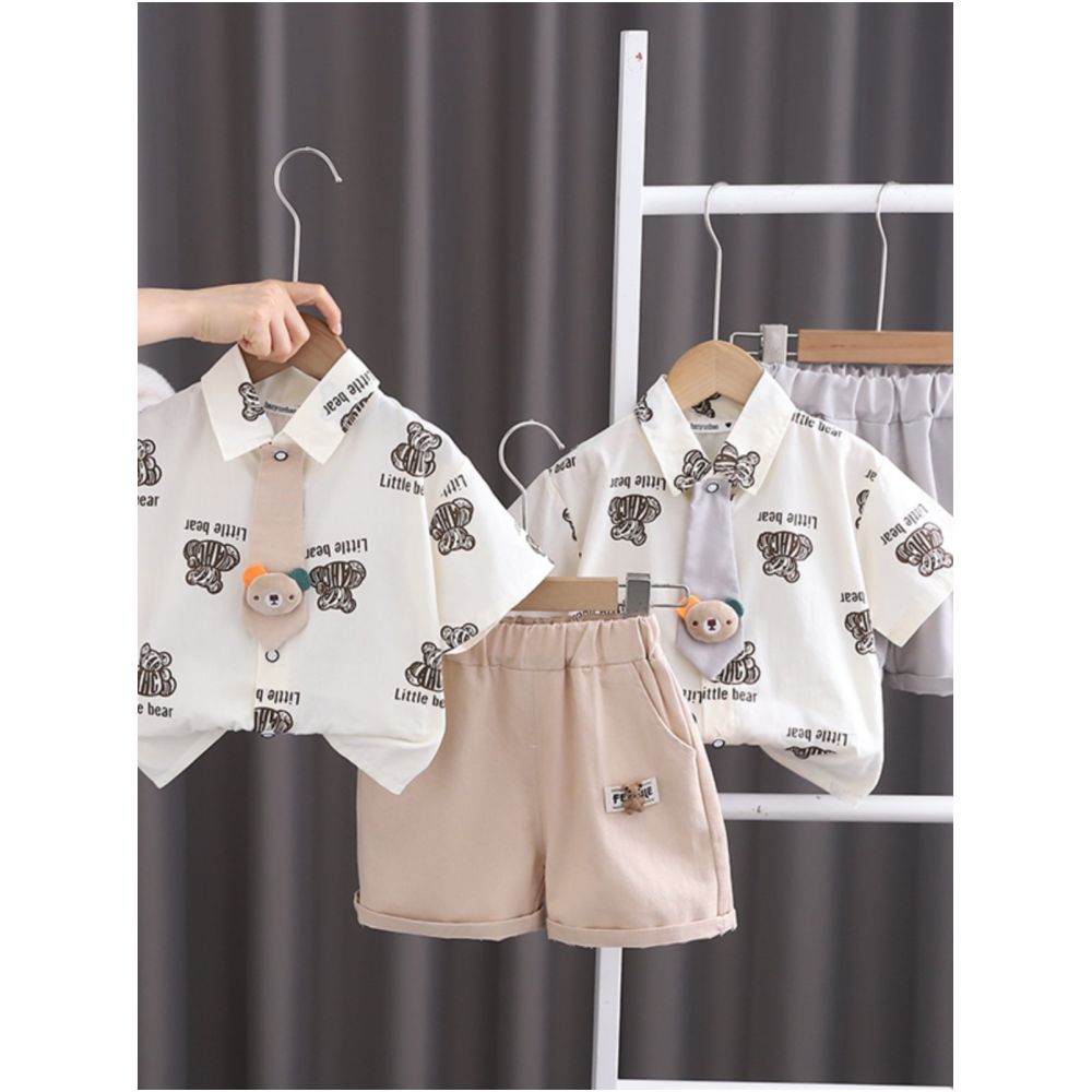 Boys explosive street hooligan handsome shirt set summer thin children s shirt short sleeved 2 Korean version trendy cool 1 year old boy s summer outfit image 2