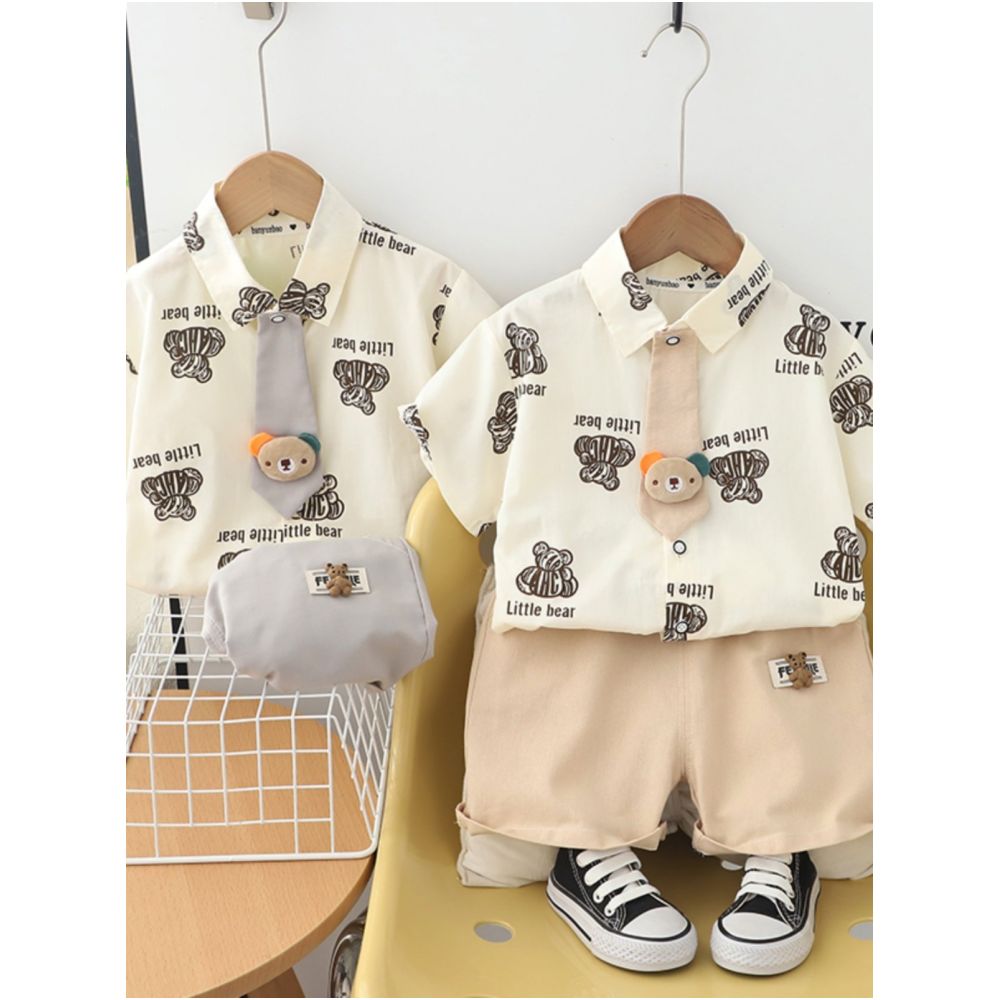 Boys explosive street hooligan handsome shirt set summer thin children s shirt short sleeved 2 Korean version trendy cool 1 year old boy s summer outfit image 3