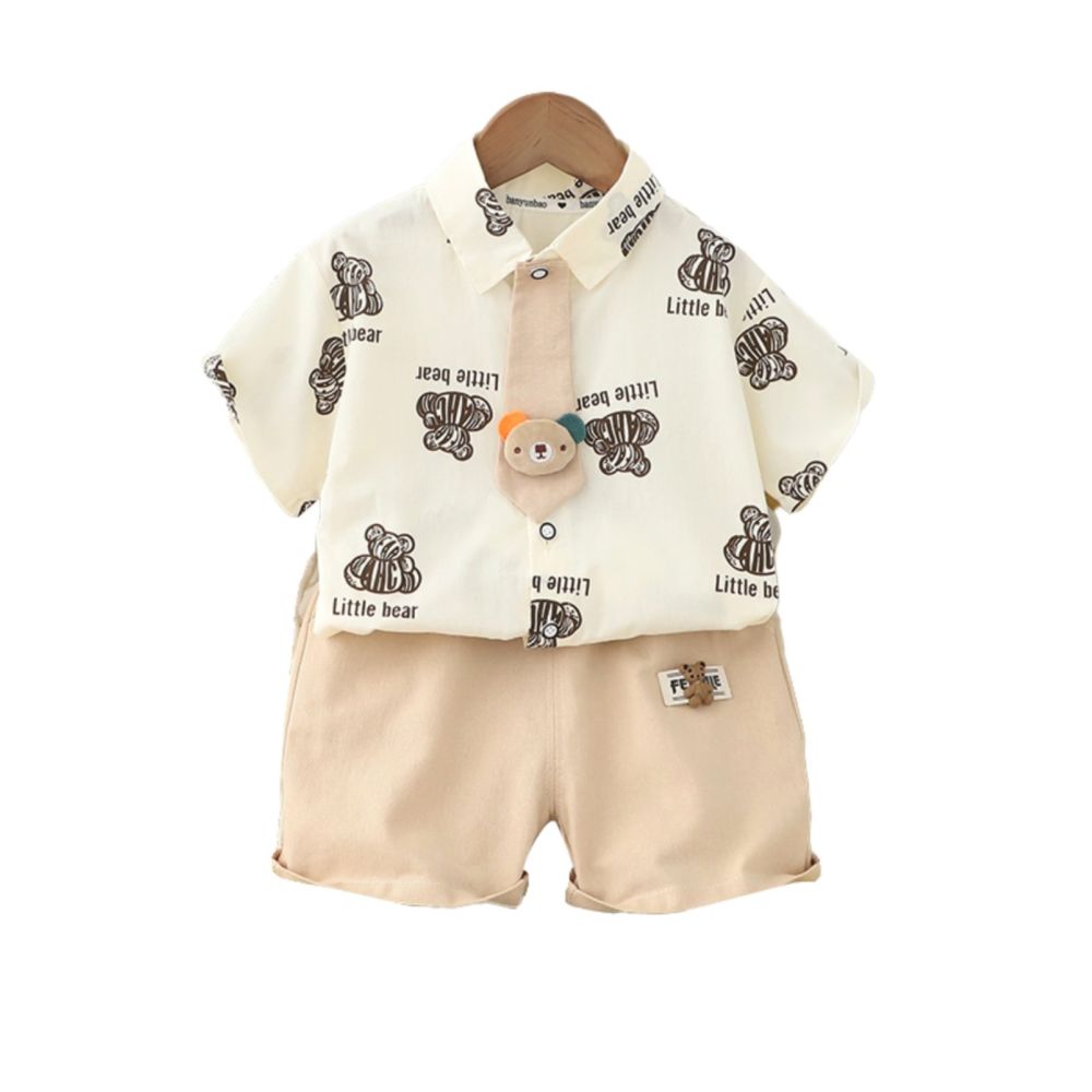 Boys explosive street hooligan handsome shirt set summer thin children s shirt short sleeved 2 Korean version trendy cool 1 year old boy s summer outfit image 4