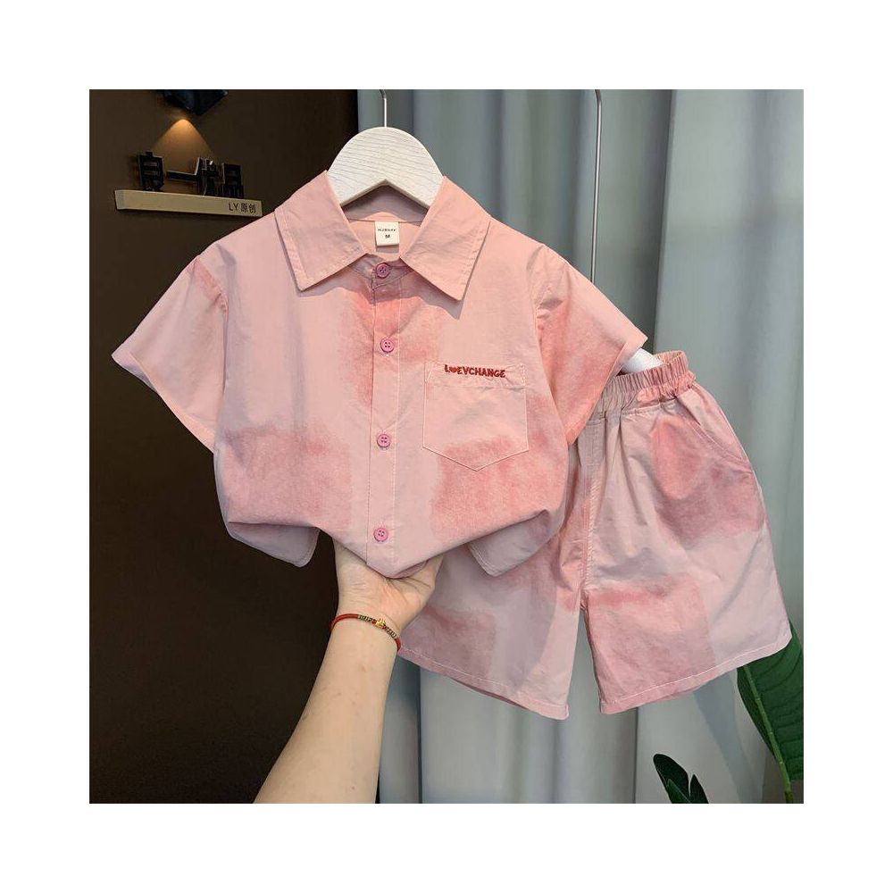 Boys Summer Set  New Children s Summer Shirt Medium Short Sleeve Two Piece Set Korean Edition Handsome Clothes