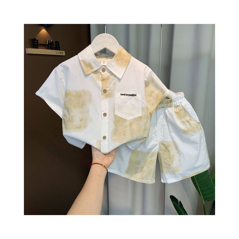 Boys Summer Set 2025 New Children s Summer Shirt Medium Short Sleeve Two Piece Set Korean Edition Handsome Clothes image 1