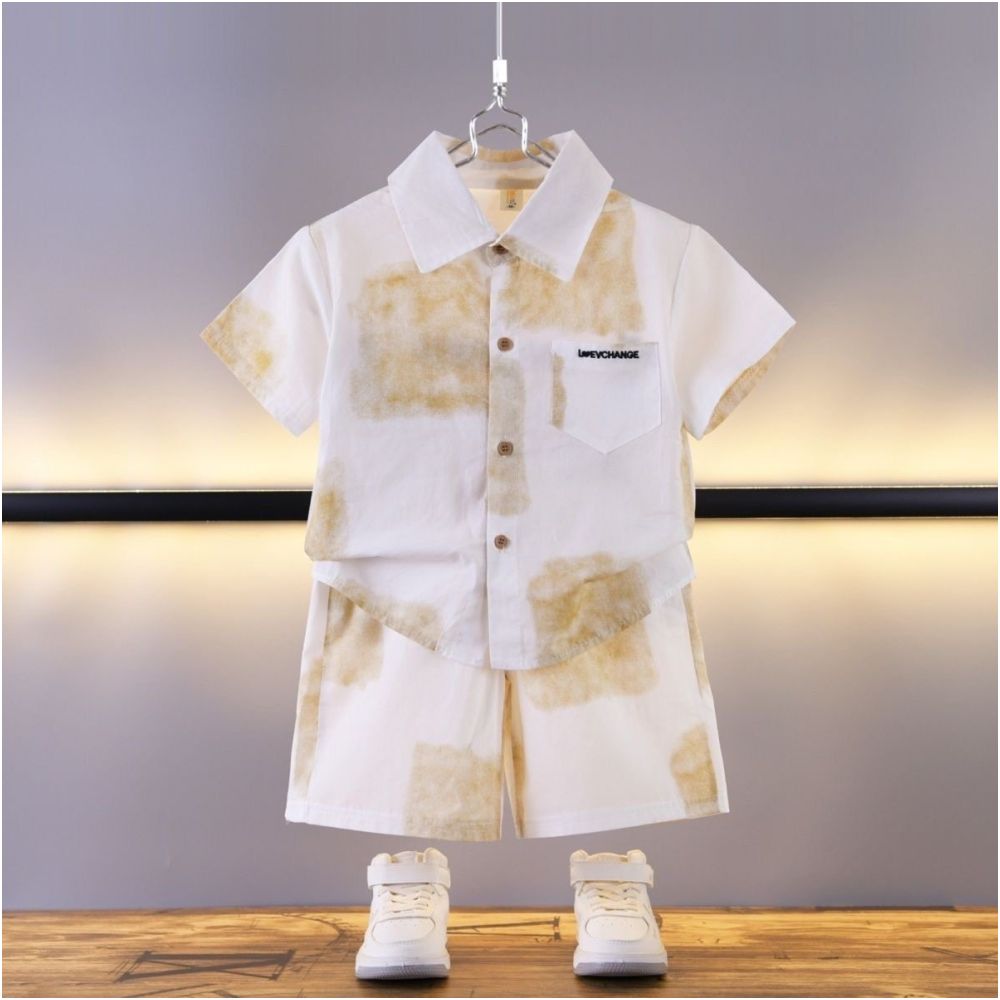 Boys Summer Set 2025 New Children s Summer Shirt Medium Short Sleeve Two Piece Set Korean Edition Handsome Clothes image 4