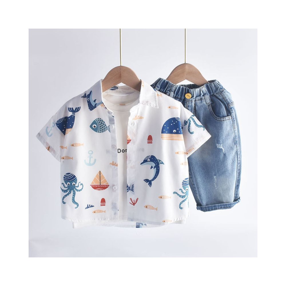 Children s Short sleeved Shirt Summer 2025 New Boys Summer Wear Thin Style Baby Handsome Shirt Children s Top Collar image 0