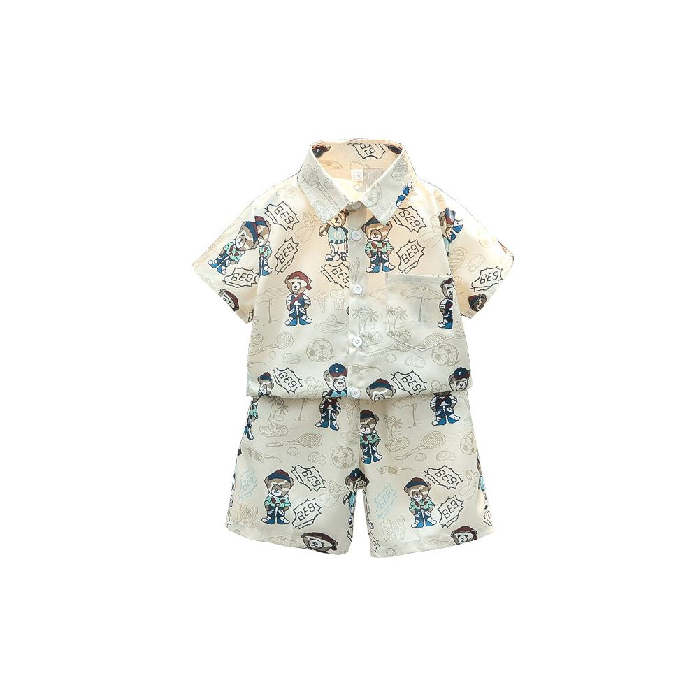 Boys Set Summer 2025 New Shirt Korean Edition Boys Baby Summer Dress Stylish Casual Children s Short Sleeve Two Piece Set image 4
