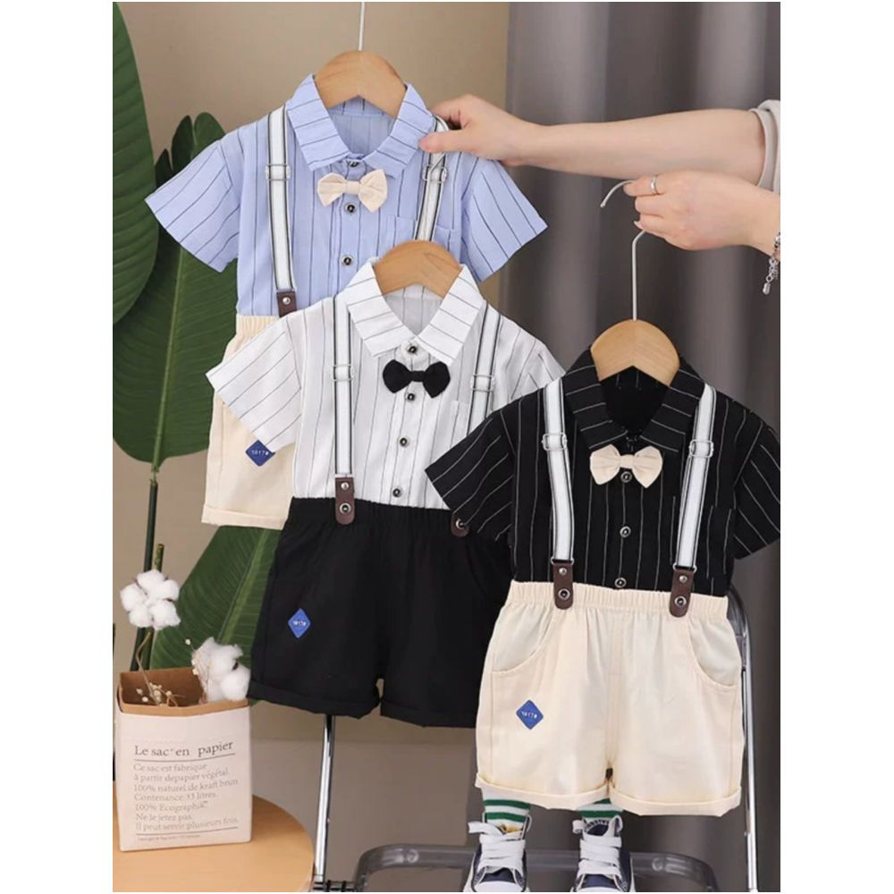 Boys summer overalls short sleeved set stylish 1 3 year old baby children s summer overalls shorts two piece set image 0