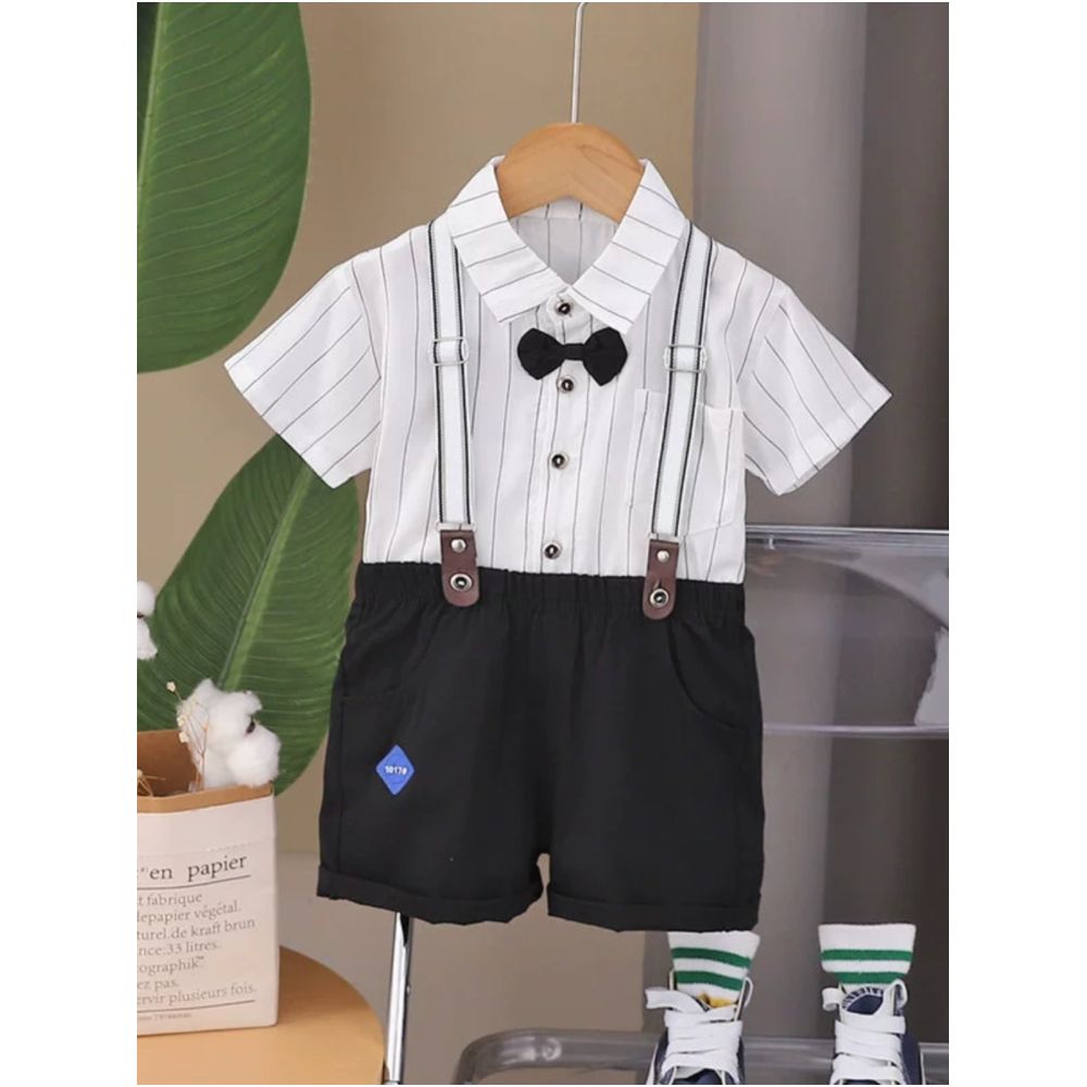 Boys summer overalls short sleeved set stylish 1 3 year old baby children s summer overalls shorts two piece set image 1