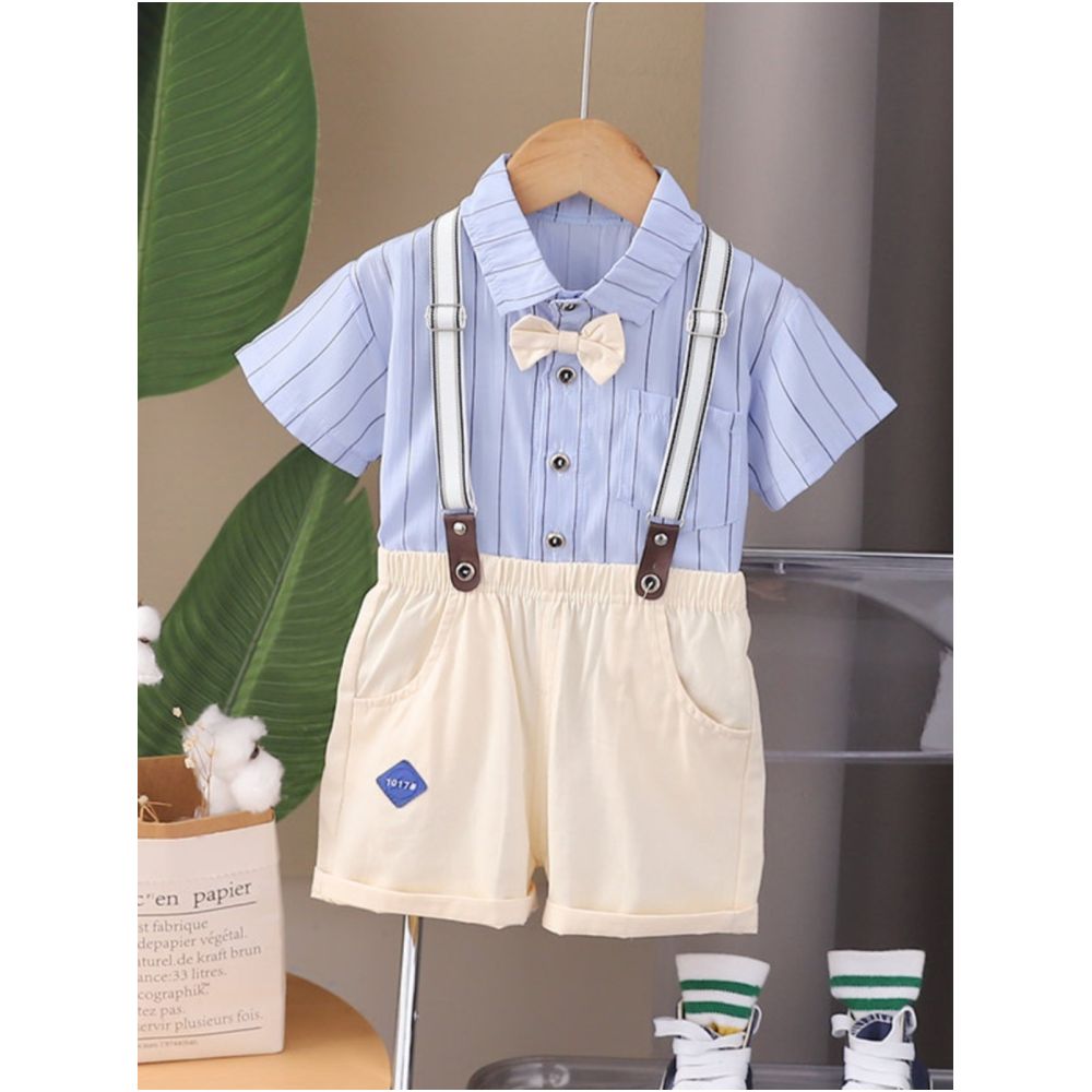 Boys summer overalls short sleeved set stylish 1 3 year old baby children s summer overalls shorts two piece set image 2