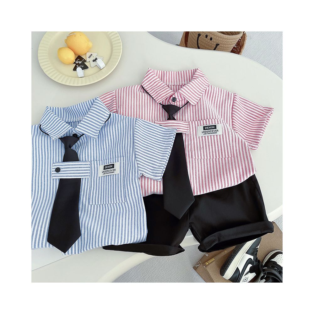 2025 New Fashionable Baby Short Sleeve Two piece Set for Children s Summer Shirt and Boys Summer Set for 1 2 3 4 Years Old image 2