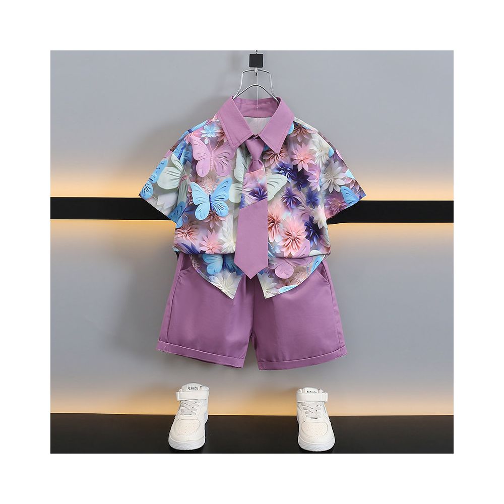 Boys Summer Dress Shirt Set  New Fashionable Baby Summer Short sleeved Clothes Children s Han Fan Pi Handsome Children s Clothing