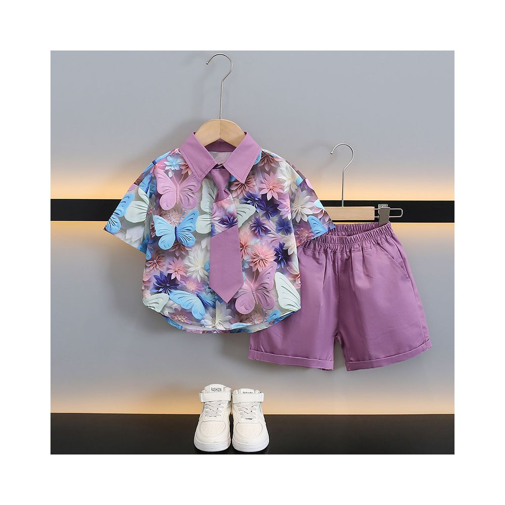 Boys Summer Dress Shirt Set 2025 New Fashionable Baby Summer Short sleeved Clothes Children s Han Fan Pi Handsome Children s Clothing image 2