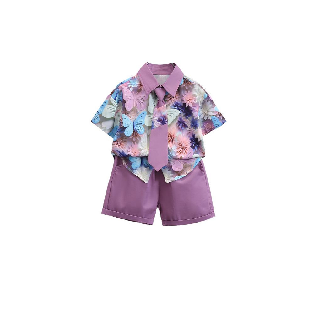 Boys Summer Dress Shirt Set 2025 New Fashionable Baby Summer Short sleeved Clothes Children s Han Fan Pi Handsome Children s Clothing image 4