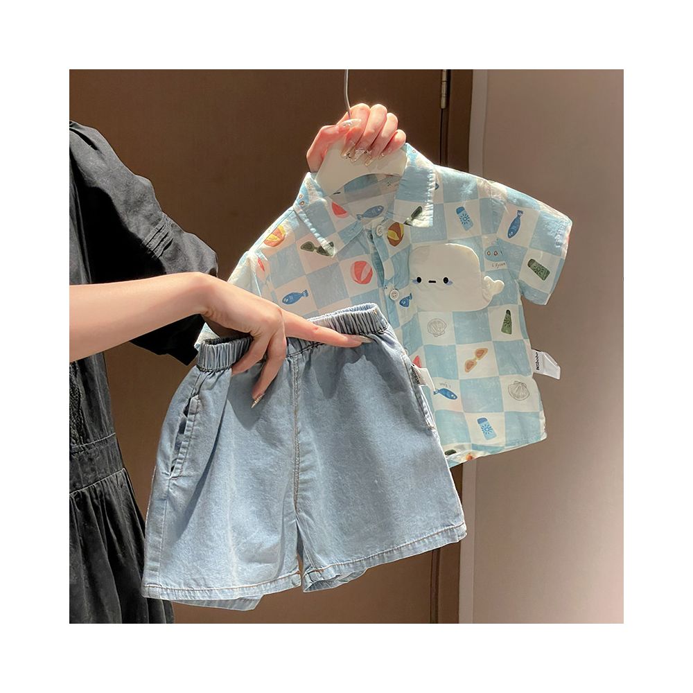 Boys summer outfit set new stylish boys baby shirt denim shorts summer clothes two piece set