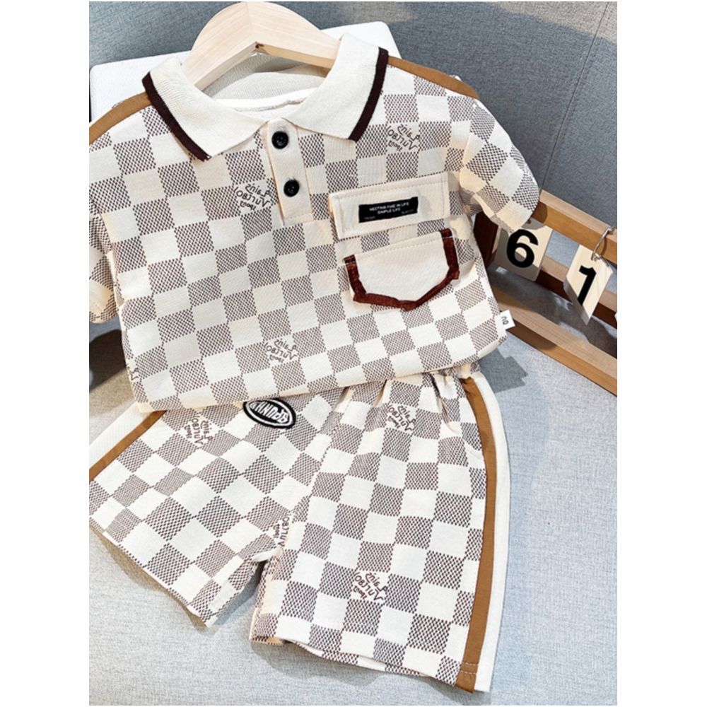 Boys 2025 new five part pants set children s summer clothes polo shirt pants two piece set trendy children s collar image 0