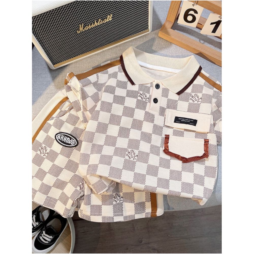 Boys 2025 new five part pants set children s summer clothes polo shirt pants two piece set trendy children s collar image 1