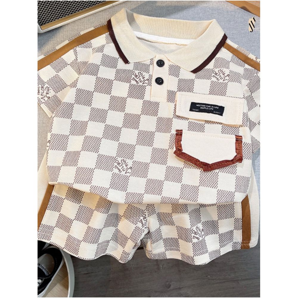 Boys 2025 new five part pants set children s summer clothes polo shirt pants two piece set trendy children s collar image 3