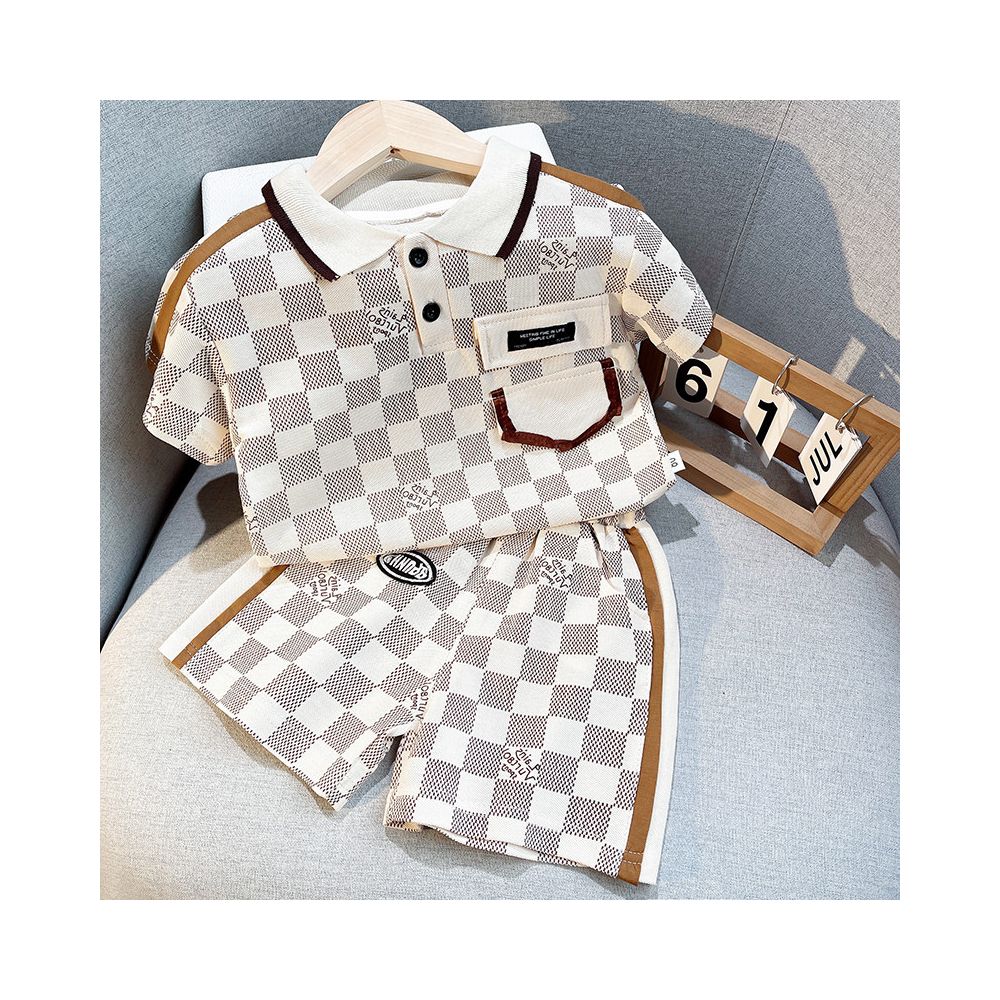 Boys new five part pants set children s summer clothes polo shirt pants two piece set trendy children s collar