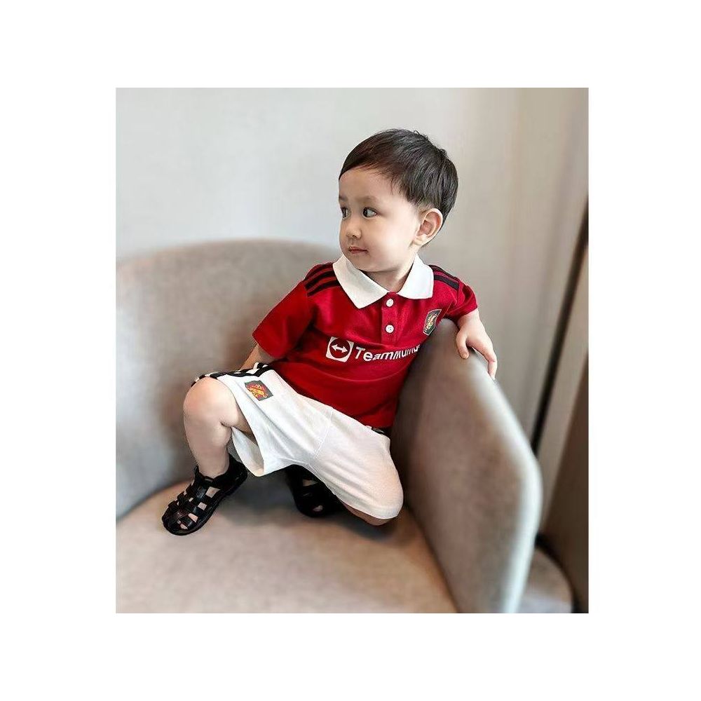 Baby sports suit set summer new children s football suit striped bar webbing boys two piece set lapel clothes trendy image 1