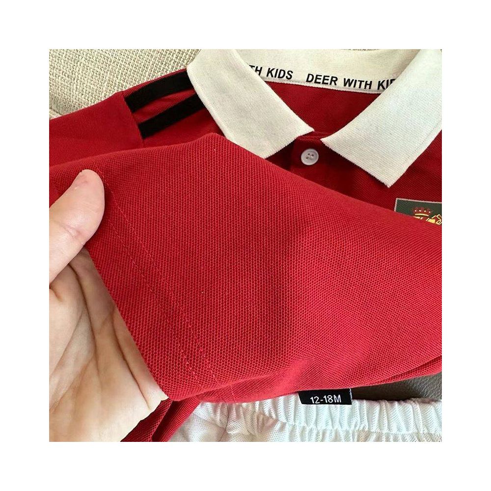 Baby sports suit set summer new children s football suit striped bar webbing boys two piece set lapel clothes trendy image 2