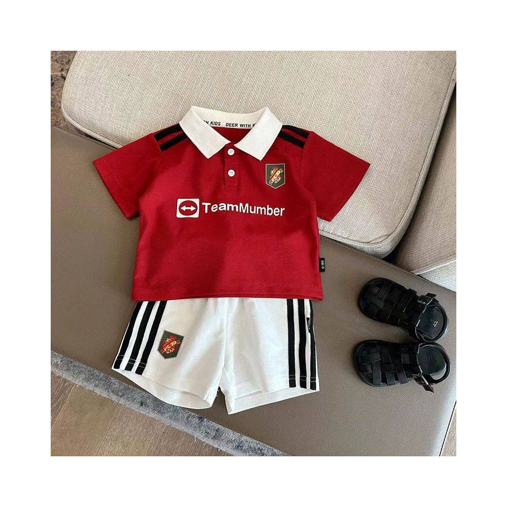 Baby sports suit set summer new children s football suit striped bar webbing boys two piece set lapel clothes trendy image 3