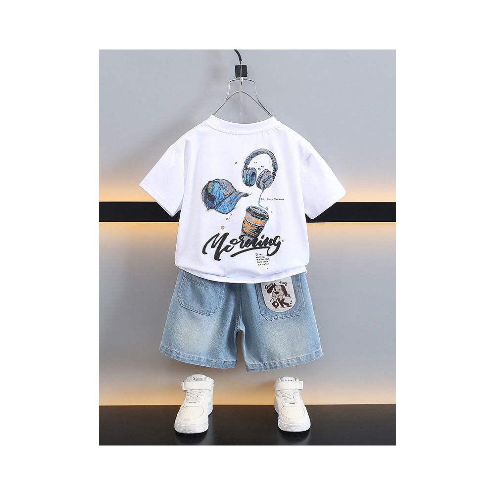 Children s Cartoon Set  New Boys Short sleeved T shirt Sportswear Baby Street Explosion Children s Clothing Two piece Set Trendy