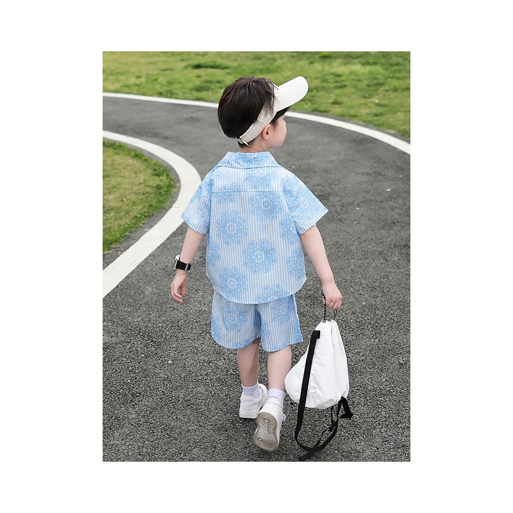 Boys Summer Shirt Short Sleeve Set 2025 New Style Children s Stylish Internet Celebrity Cool Handsome Two Piece Set Baby Summer Clothes image 2