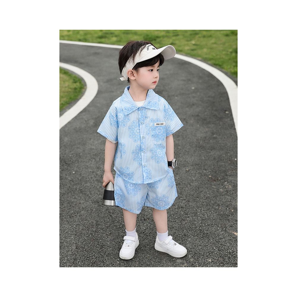 Boys Summer Shirt Short Sleeve Set 2025 New Style Children s Stylish Internet Celebrity Cool Handsome Two Piece Set Baby Summer Clothes image 4