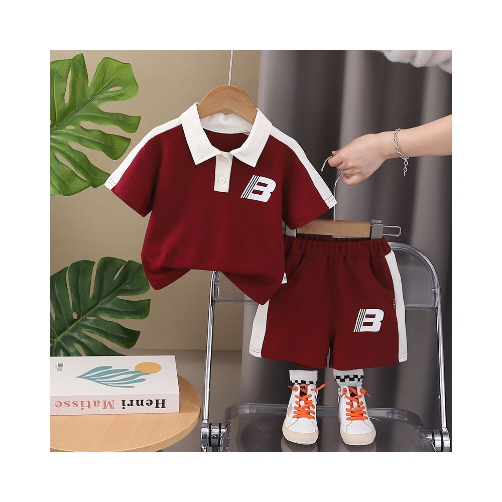 Boys and Girls Summer Handsome Set New Handsome Baby Polo Shirt Short Sleeve Casual Short Sleeve Two Piece Set Trendy